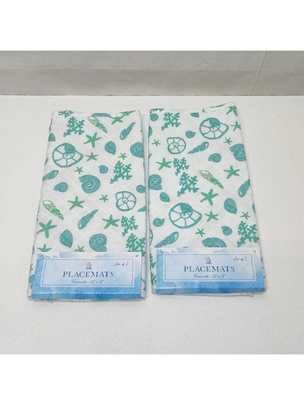 Best Brands Reversible Quilted Placemats - 4 Total Coastal Sea Shell 13"x18" NWT